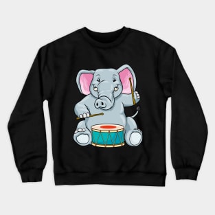 Elephant as musician with drum Crewneck Sweatshirt